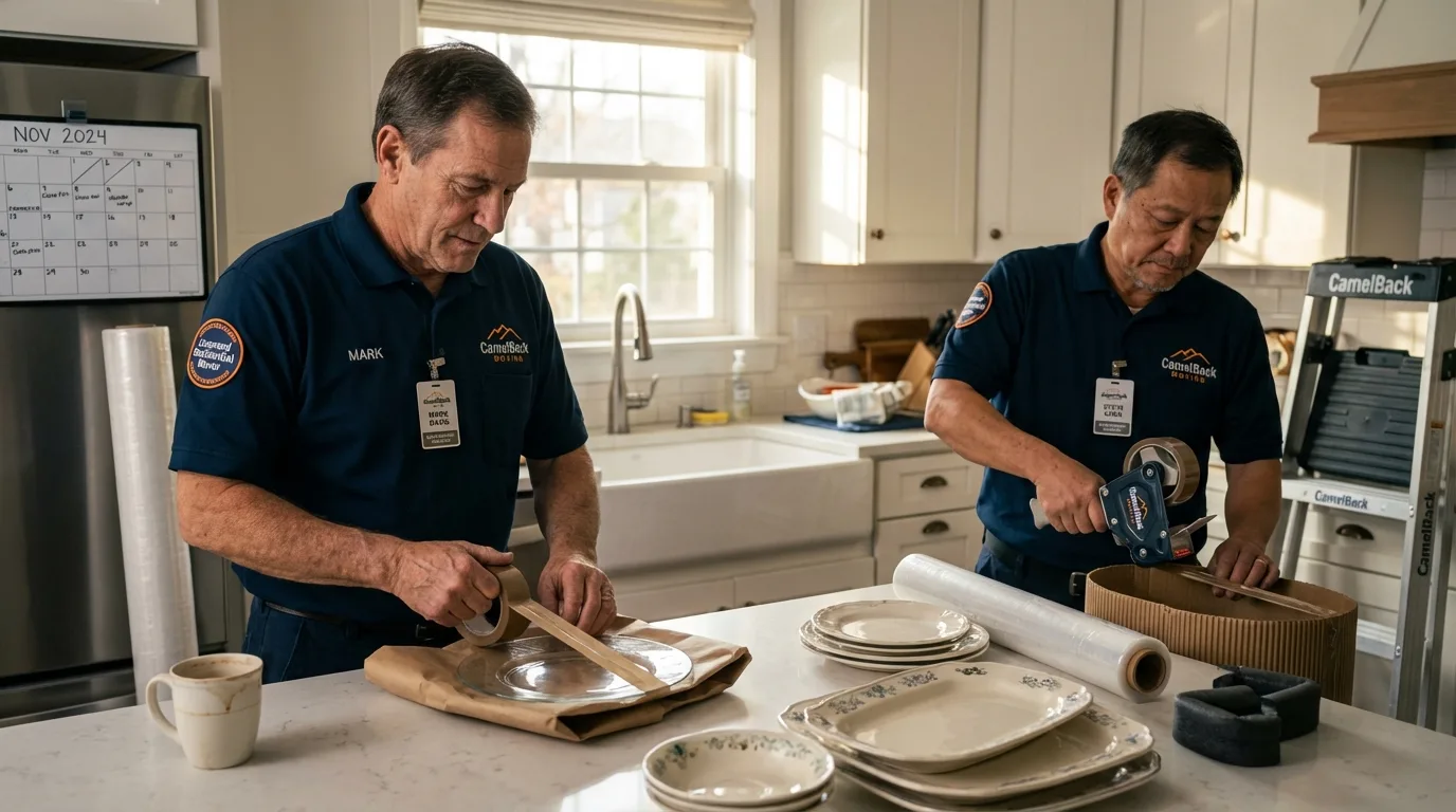 Professional crew packing kitchen dishware in Valrico, FL